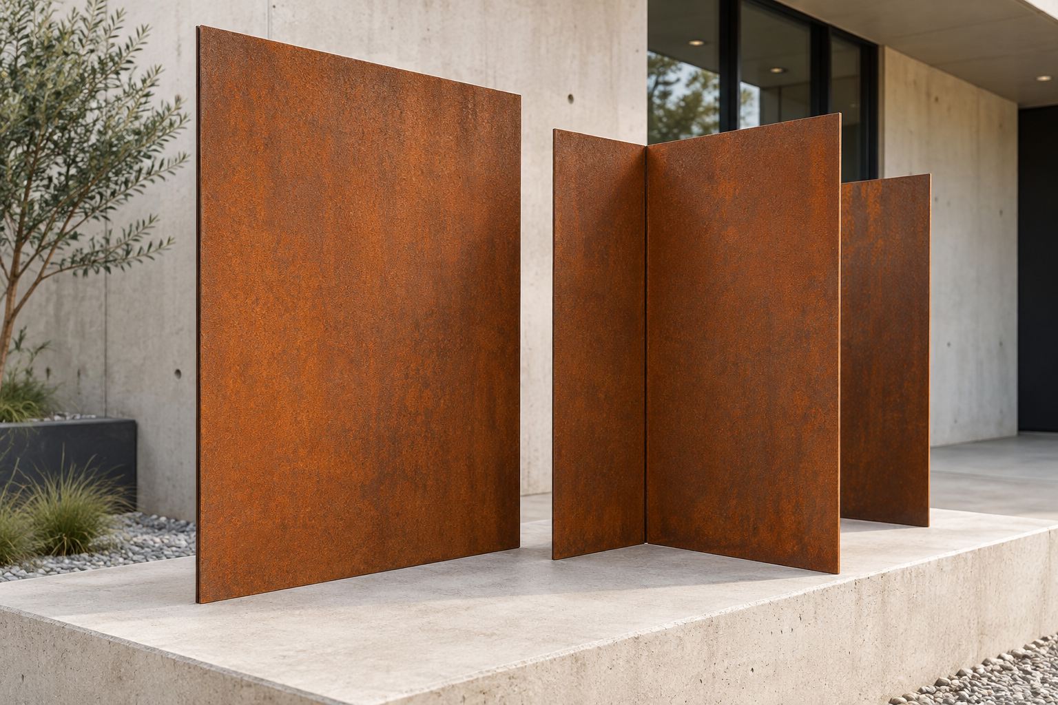 AI-generated illustration of thin weathering steel facade panels