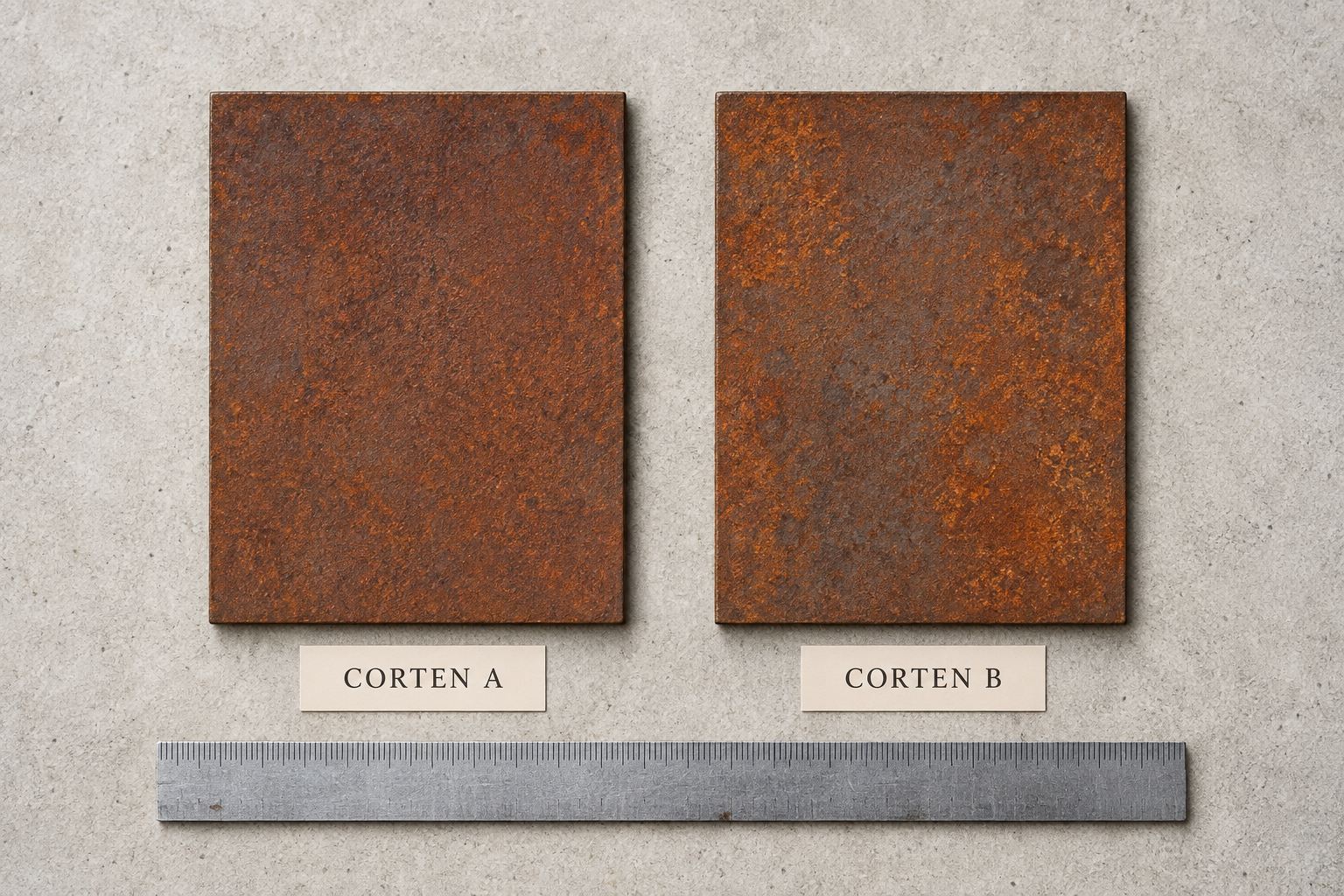 AI-generated illustrative samples labelled Corten A and Corten B